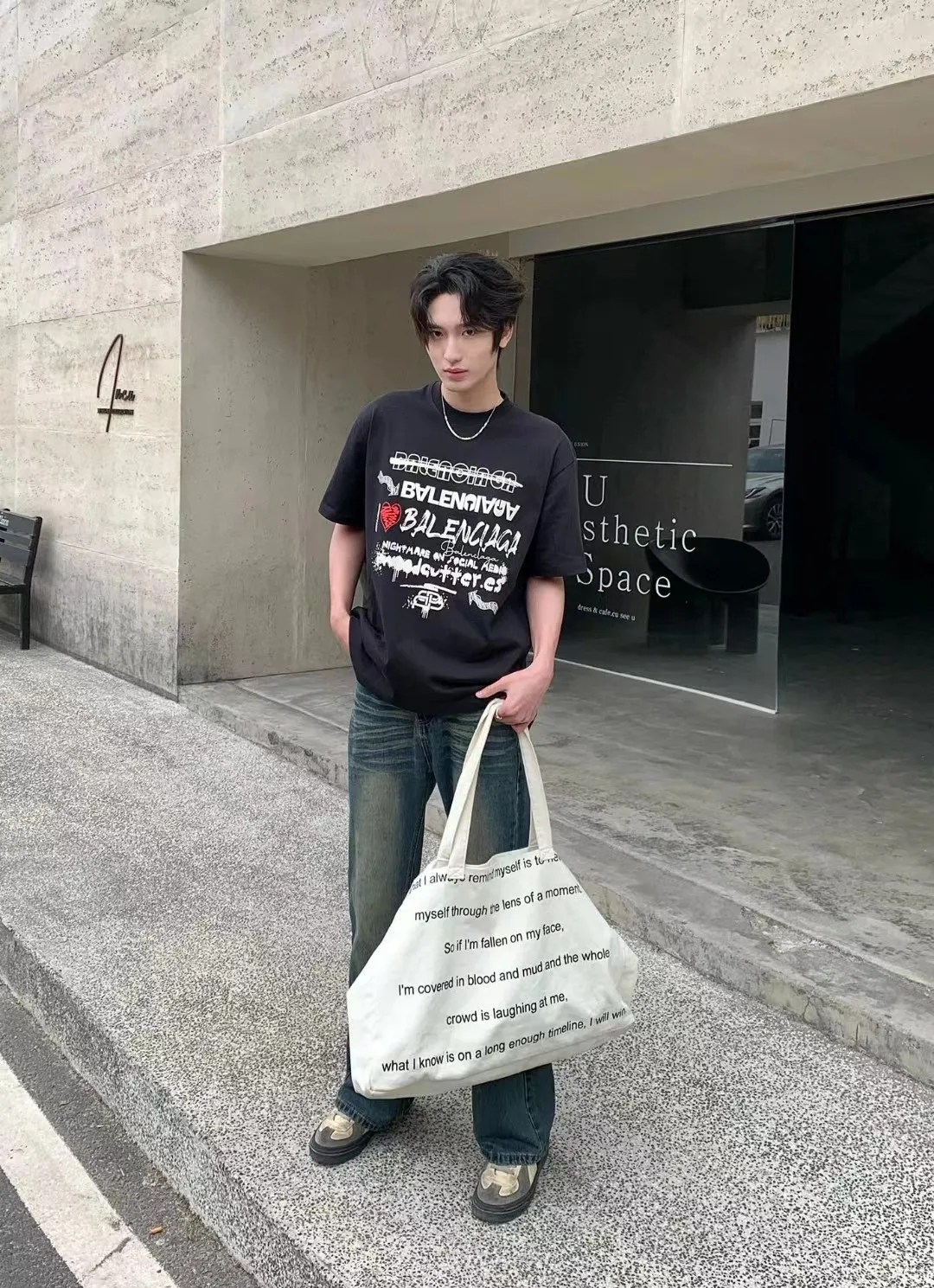 P80✨🔥 BALENCIAGA Paris lettering printed short-sleeved T-shirt, custom-woven and dyed 280g combed cotton heavyweight fabric, zero color difference in thread, perfect details, different from the current version on the market, welcome to compare, Same Style for men and women, must-sell in the picture above Color: White Black Size: 1 2 3 4